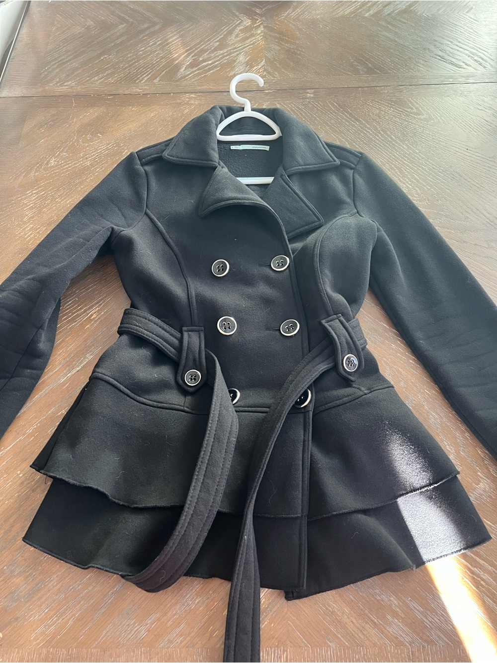 Maurices Jet Black Double-Breasted Peplum Belted Coat whimsigoth